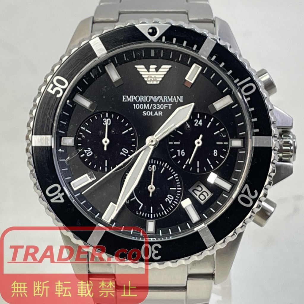 01w-6940 エンポリオ・アルマーニ Emporio Armani WORLD EXPLORER ワールドエクスプローラー クロノグラフソーラー腕時計 アナログ 箱・予備コマあり 腕時計 AR-11739 【中古品】 12,536円