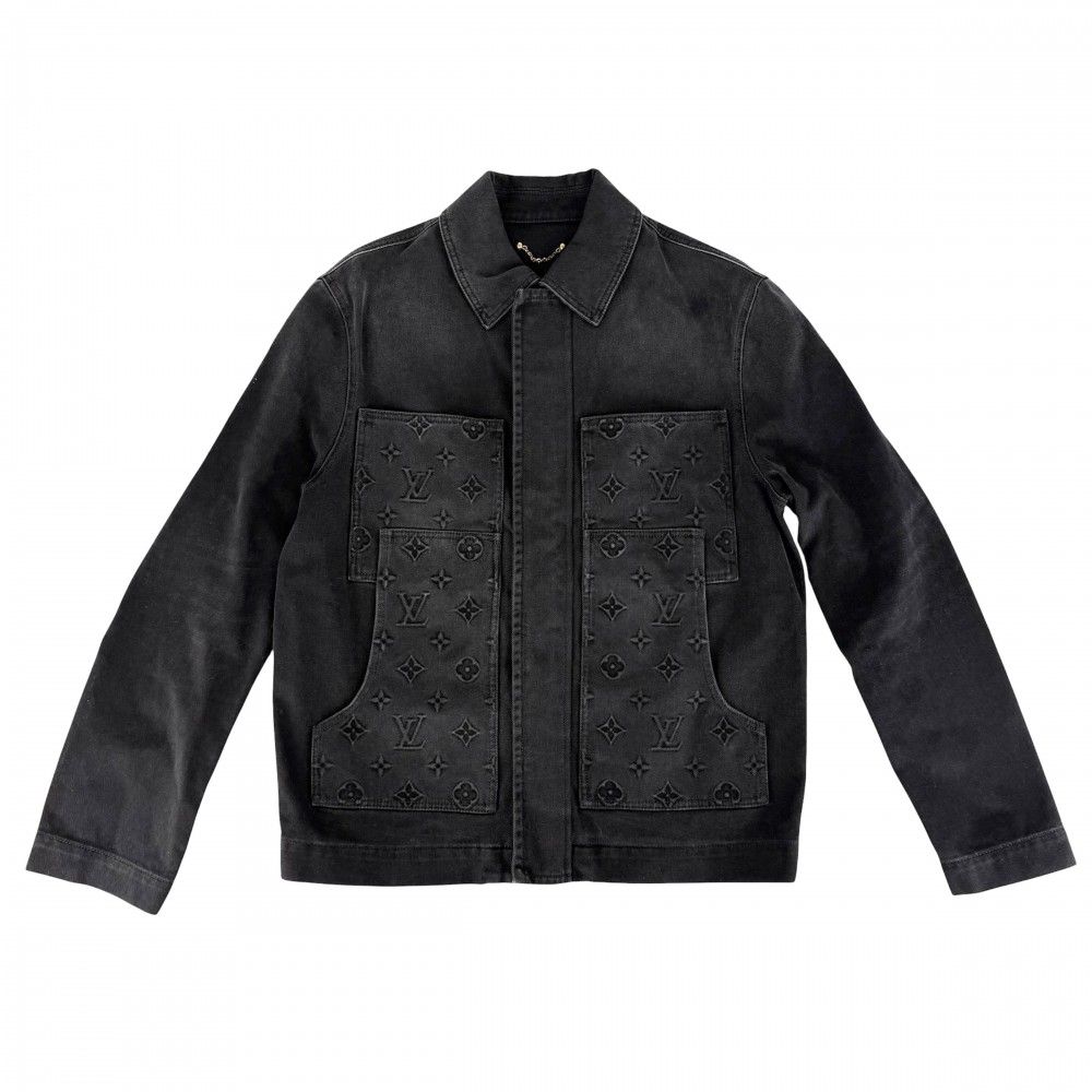 ルイヴィトン デニムジャケット レディース ワークウェアエンボスモノグラムブルゾン アウター 服 アパレル LOUIS VUITTON 48 ブラック 黒 アンティークゴールド金具 コットン ポリエステル コットン 春 秋【中古品】