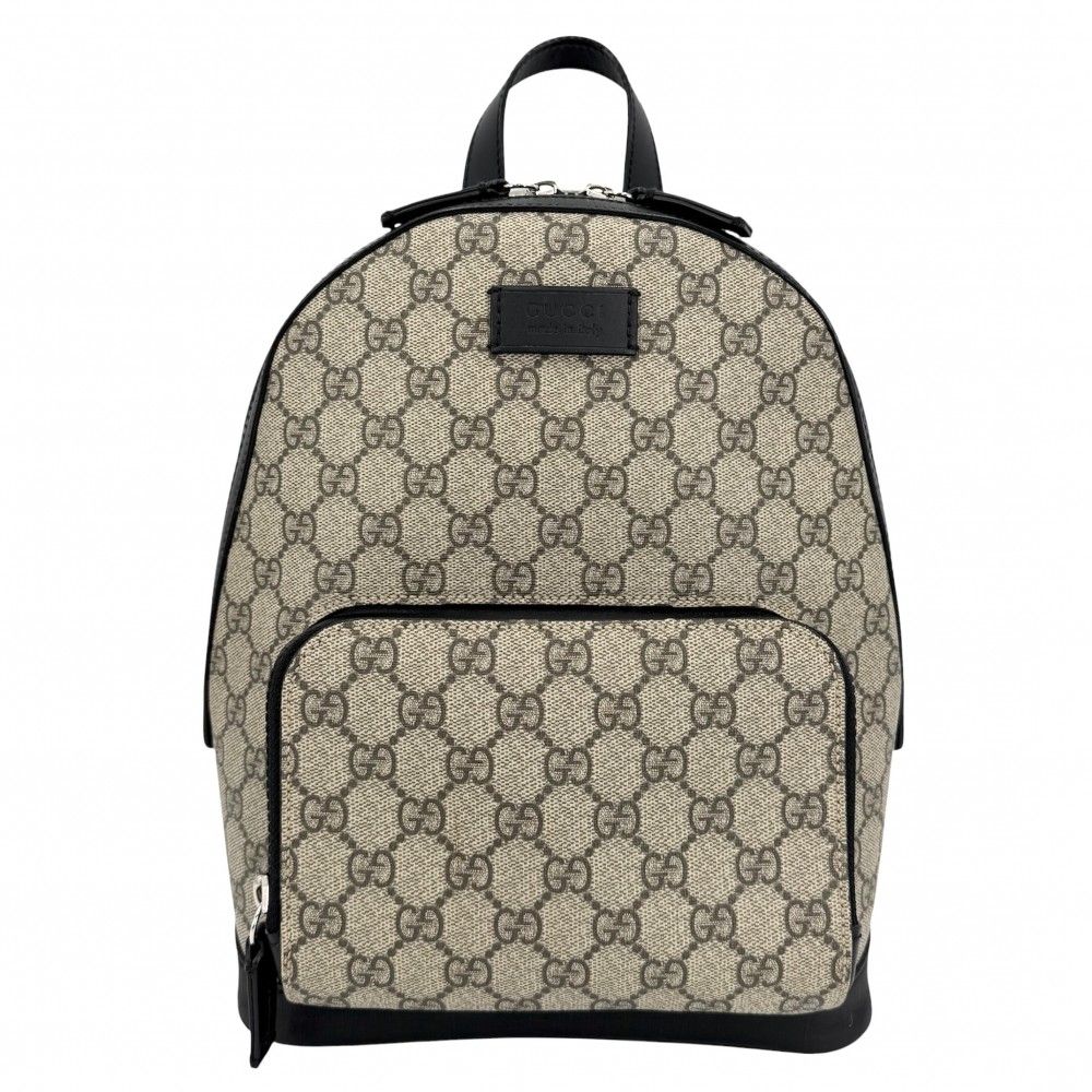 グッチ リュック ユニセックス スモールバックパック GUCCI 429020 GGスプリームキャンバス レザー ベージュ ブラック 黒 シルバー金具 美品【中古品】