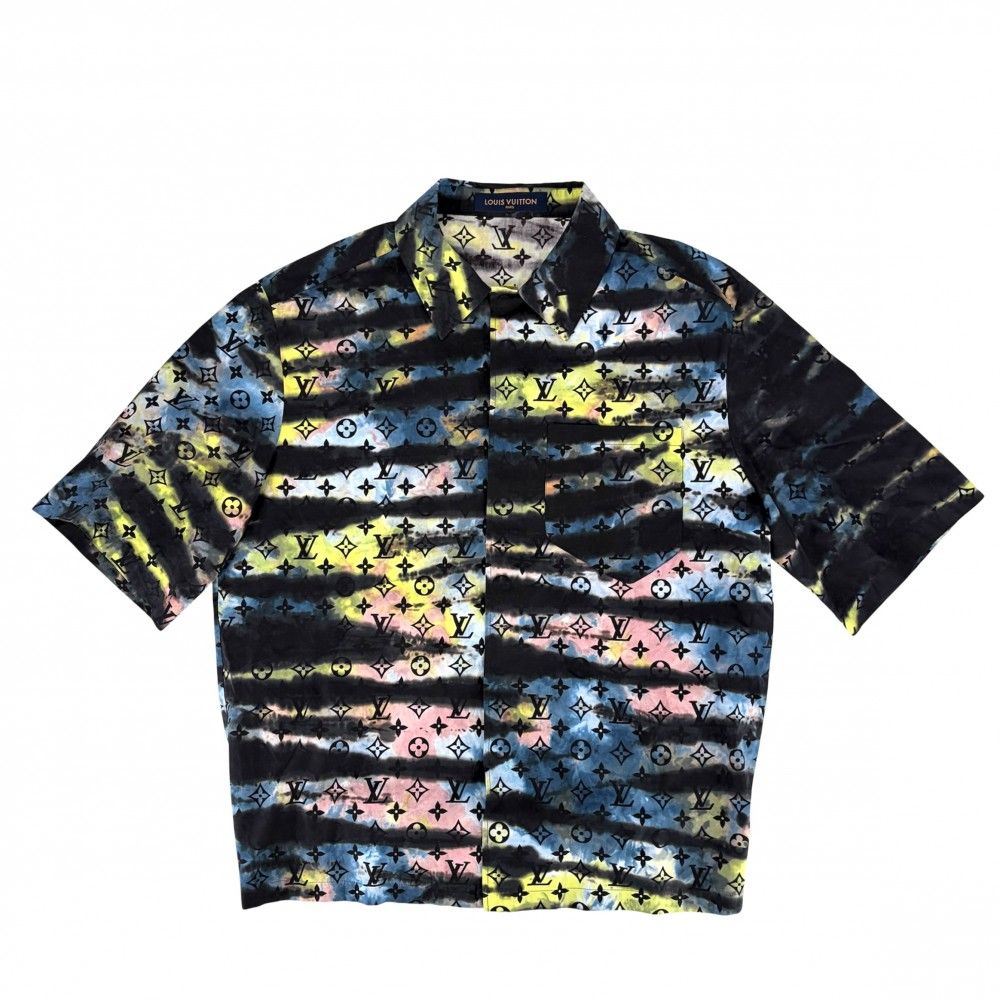 ルイヴィトン 半袖シャツ メンズ ペインテッドモノグラムタイダイ ジップアップ トップス アパレル 服 LOUIS VUITTON L ブラック 黒 イエロー コットン 春 夏 美品【中古品】