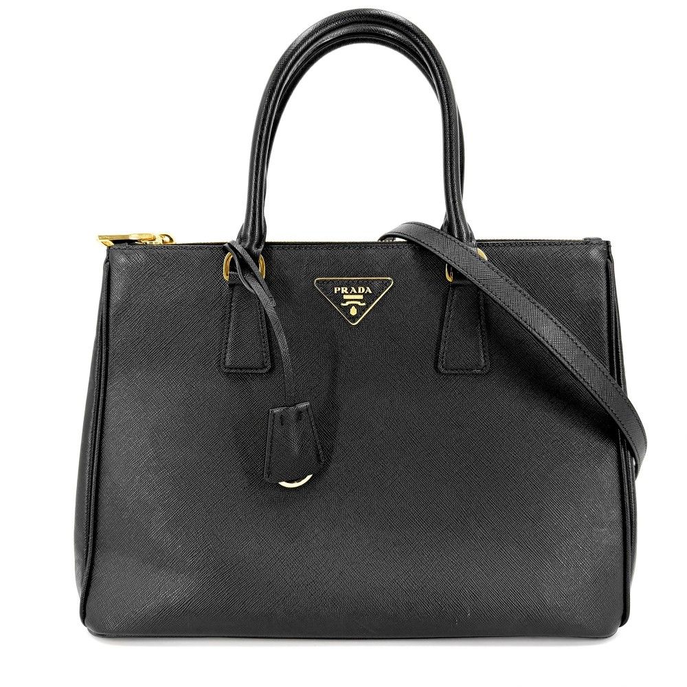 プラダ 2WAY レディース ガレリア ラージ ハンドバッグ ショルダーバッグ PRADA 1BA274 レザー ブラック 黒 ゴールド金具【中古品】