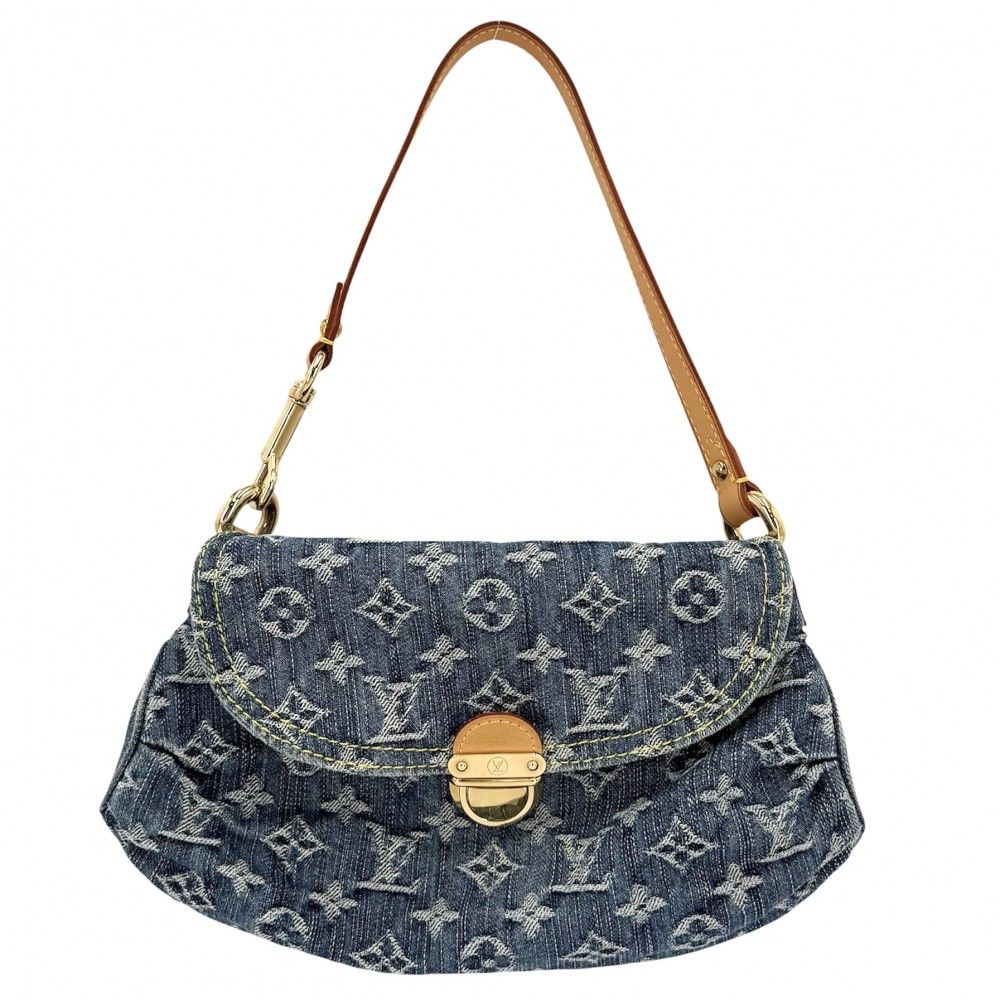 ルイヴィトン ハンドバッグ レディース ミニプリーティ ミニバッグ LOUIS VUITTON M95050 モノグラムデニム ブルー 青 ゴールド金具【中古品】
