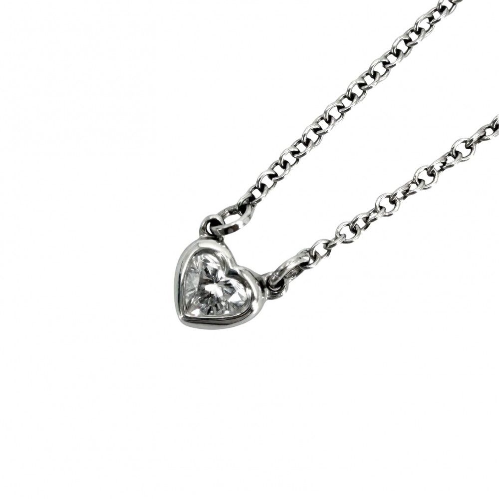 ティファニー ネックレス レディース バイザヤード ハート ジュエリー アクセサリー 一粒ダイヤ エルサペレッティ TIFFANY&Co. Pt950プラチナ ダイヤモンド 約2.7g 美品【中古品】