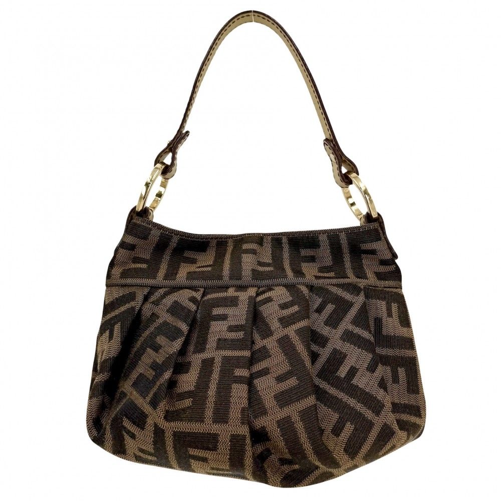 フェンディ ハンドバッグ レディース ズッカ ミニバッグ FENDI 8BK044 キャンバス レザー ブラウン 茶 ゴールド金具【中古品】