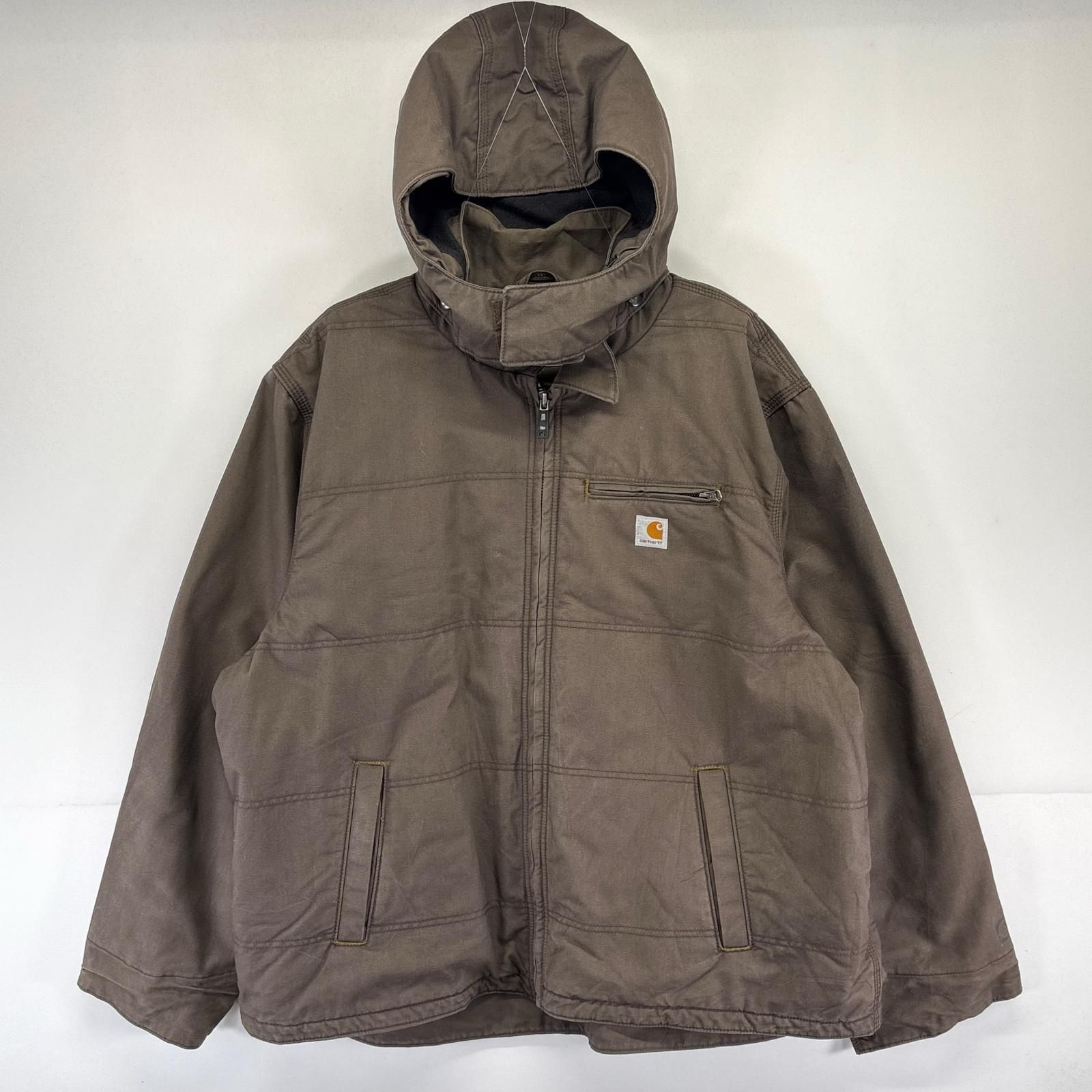 古着 カーハート Carhartt ジャケット クイックダック ワンポイントロゴ ワーク 大きいサイズ フード ダック 3XL ブラウン系 メンズ
