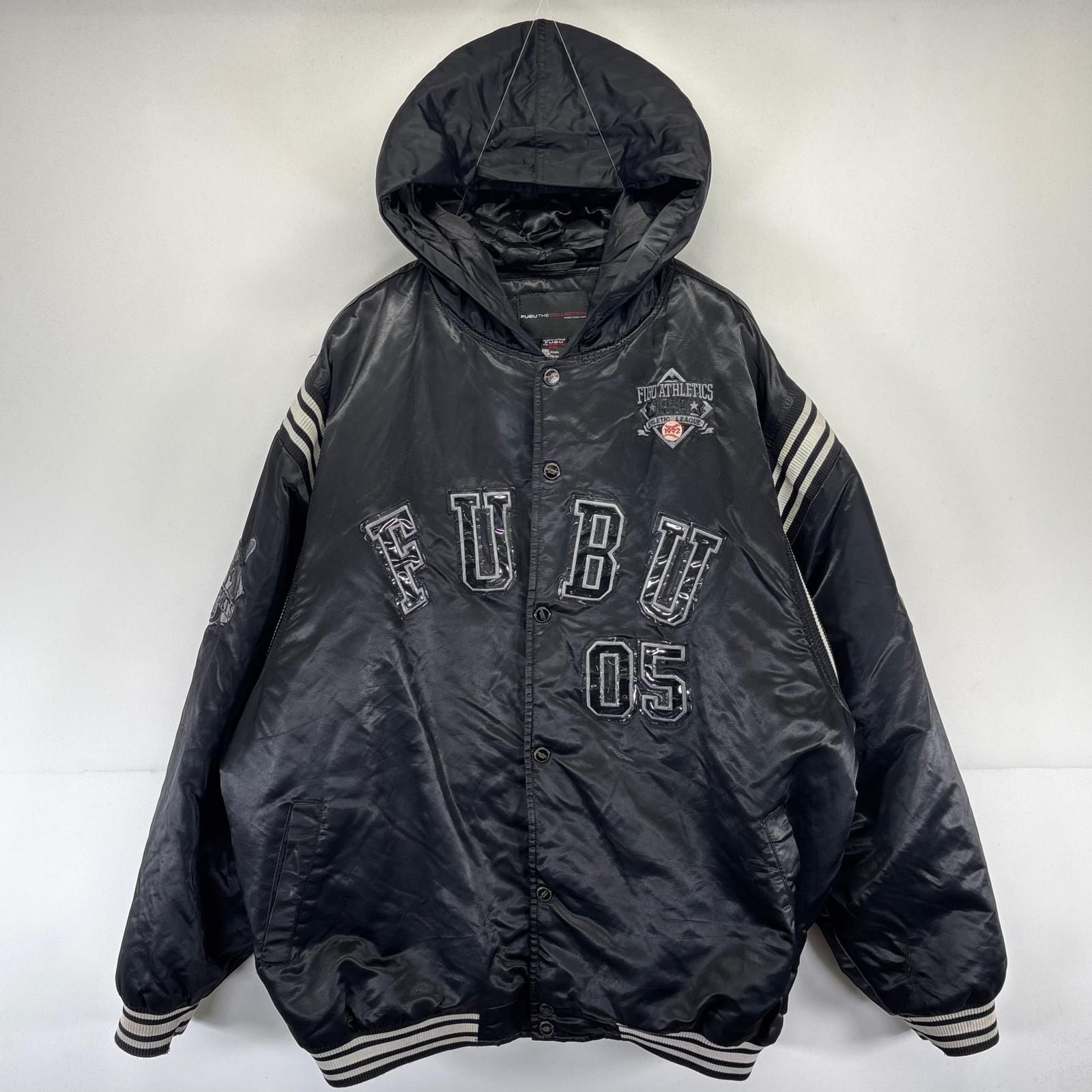 古着 90's/90年代 フブ FUBU ジャケット スタジャン 大きいサイズ ベースボール ワッペン ロゴ 刺繍 2XL ブラック系 メンズ