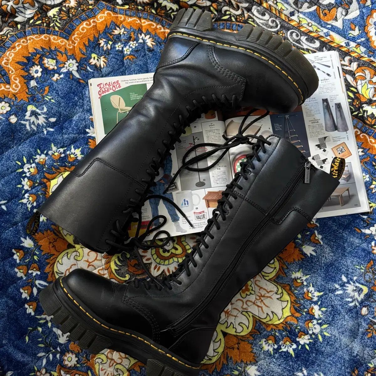 DR. MARTENS 20ホール フラットフォーム ブラック ハイ ロングブーツ