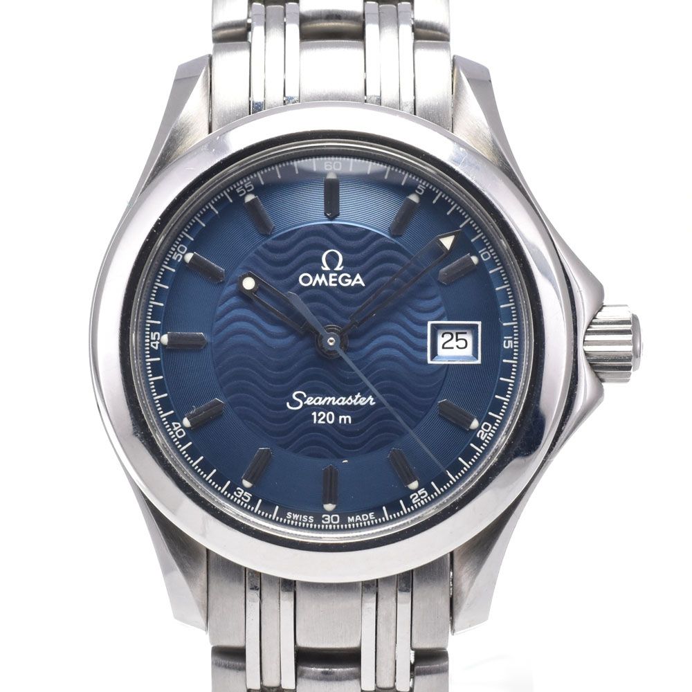 オメガ OMEGA 2571.81 シーマスター 120m デイト ブルー クォーツ レディース 美品 腕時計 N#148465