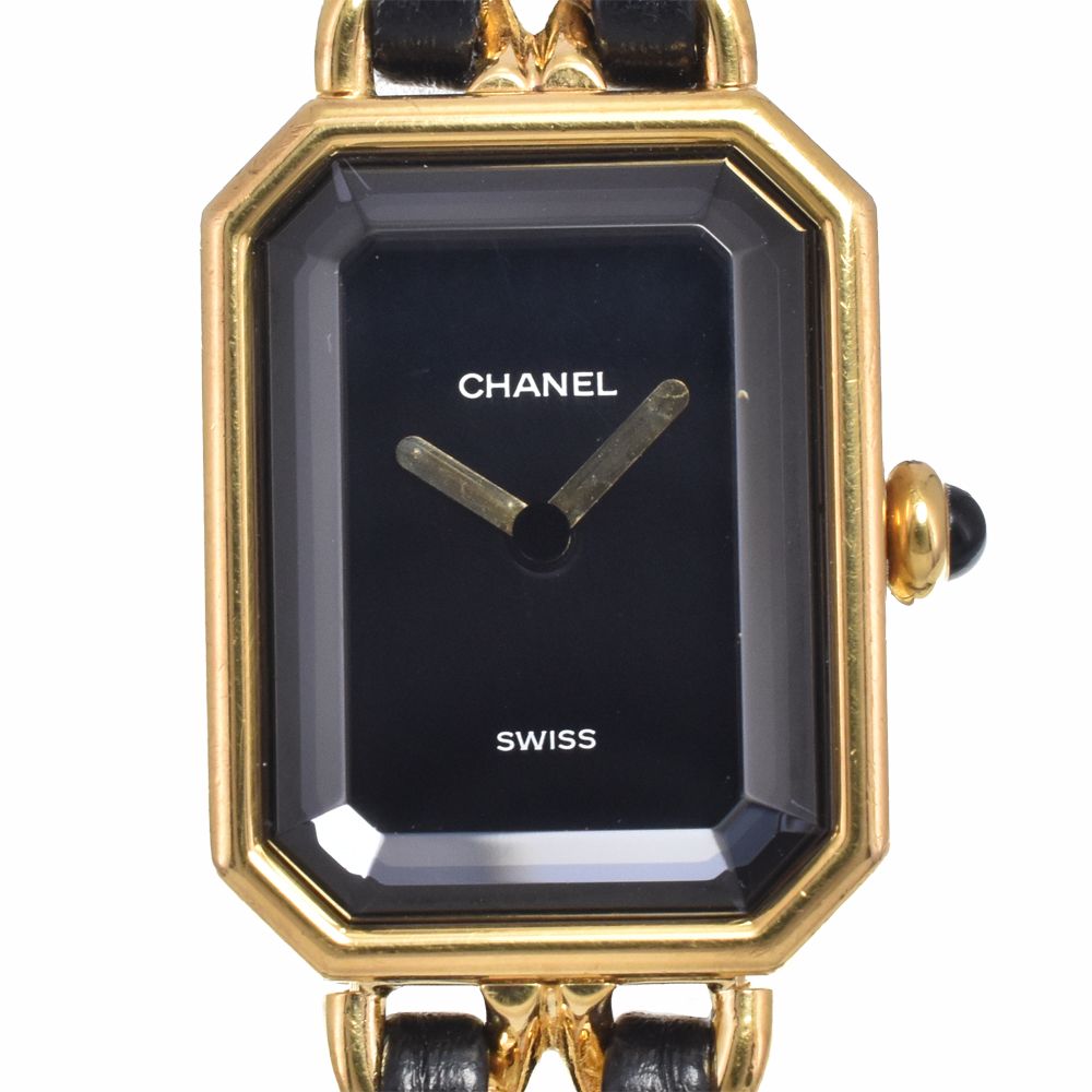 シャネル CHANEL プルミエール L GP/レザー ブラック クォーツ レディース 良品 腕時計 N#148677
