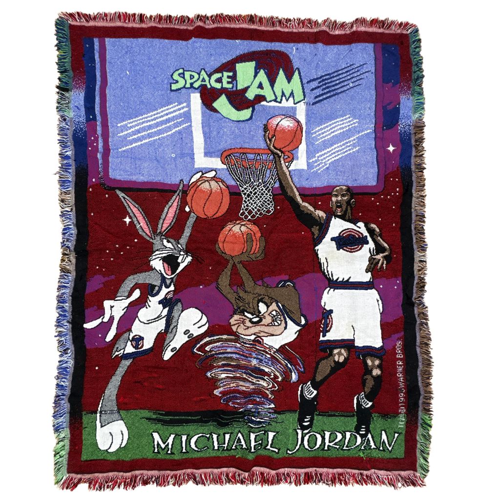 vintageラグ ブランケット マルチカバー タペストリー 90s ルーニーテューンズ マイケルジョーダン Rug Blanket Space Jam3305