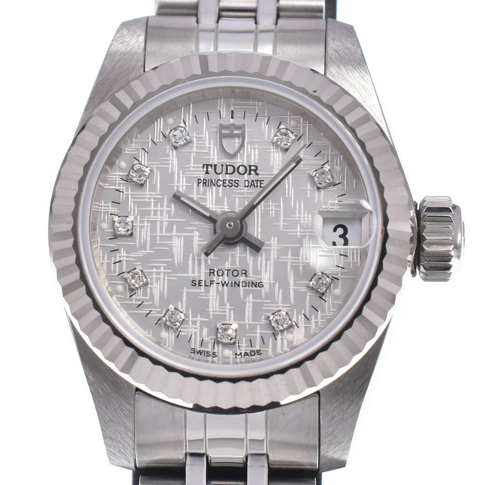 チューダー TUDOR 92514 プリンセス デイト WGベゼル 10Pダイヤモンド シルバー 自動巻き レディース 美品 腕時計 N#148703