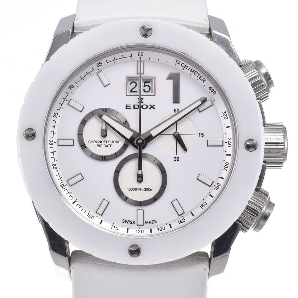 エドックス EDOX 10020-3B-BN2 クラス1 クロノオフショア クロノグラフ ビッグデイト ホワイト クォーツ メンズ 良品 腕時計 N#148710 35,425円