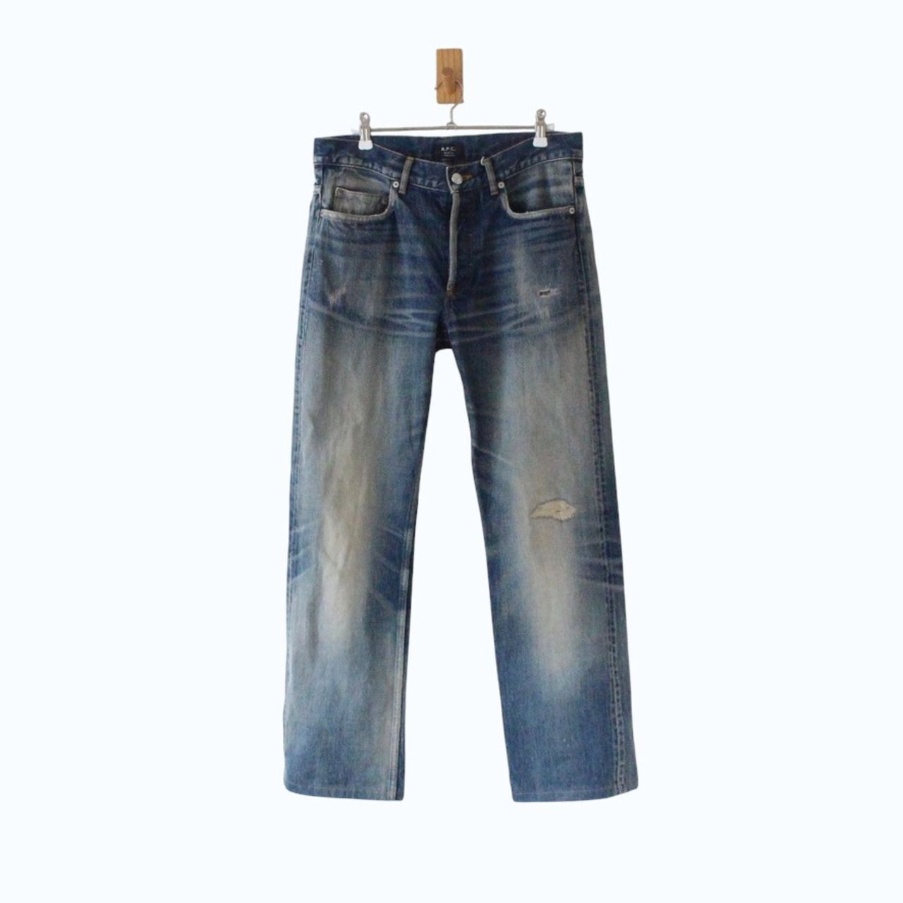 A.P.C. アーペーセー デニムパンツ RESCUE 日本上陸20周年記念 XXth NERVOUS BREAKDOWN ユーズド加工 日本製 30 少し大きめ（w-1620604）