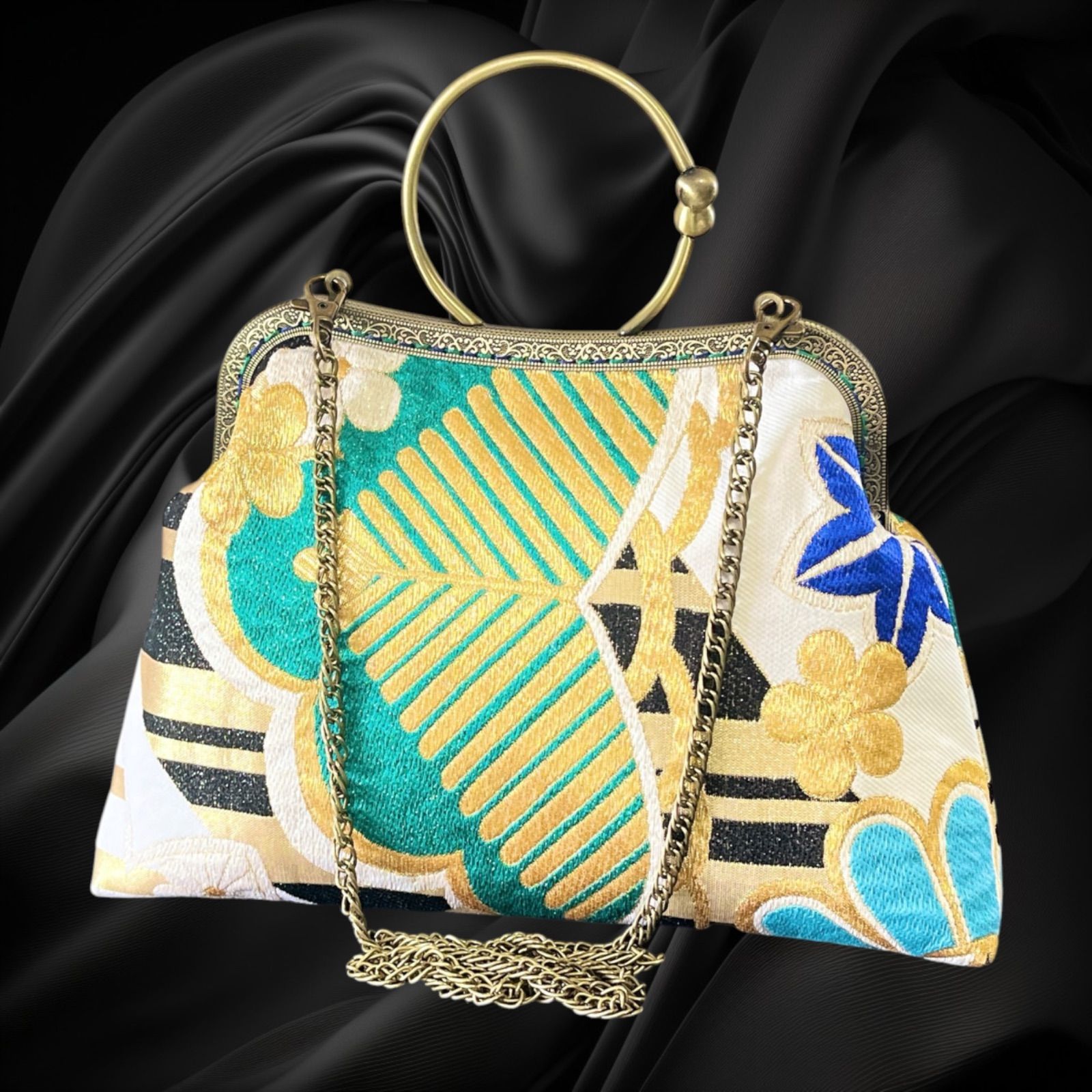 【No.989】着物リメイクバッグ、和風オリジナルバッグ、着物ショルダーバッグ