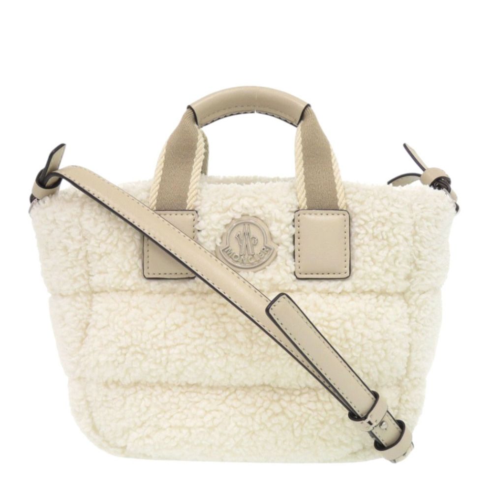 美品 モンクレール Micro Caradoc ボア ホワイト 2way ハンドバッグ ショルダーストラップ 白 1631 MONCLER