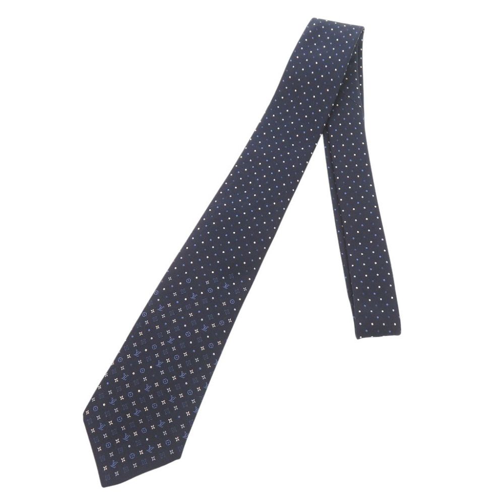 新品同様 ルイ ヴィトン モノグラム グラディエント ドッツ M76844 シルク ネイビー ネクタイ LV 0428 LOUIS VUITTON メンズ