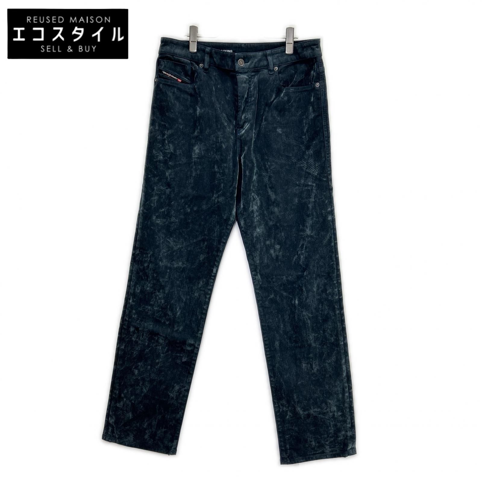DIESEL　ディーゼル　ブルー系 ベルベットフロック加工 ボタンフライ デニムパンツ　W32