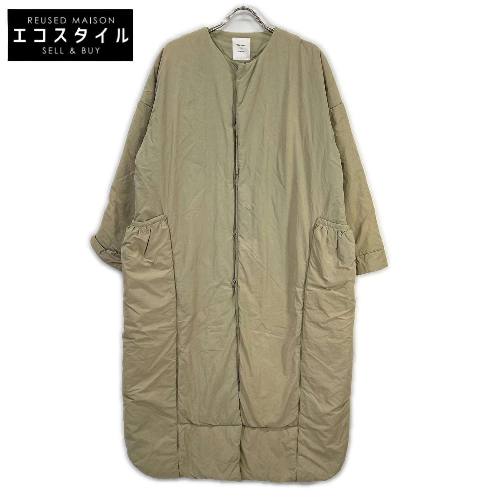 　【Du noir×KANOCO】ベージュ サイドポケット パテッド クルーネックコート　F