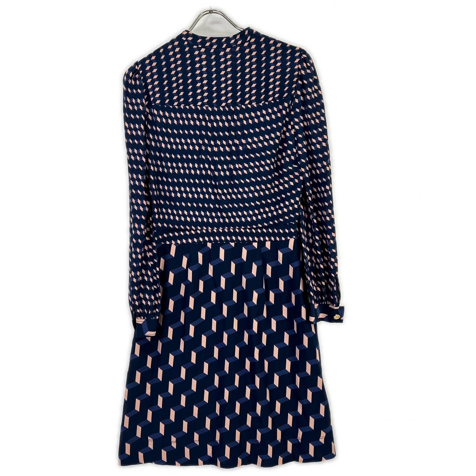 Tory Burch トリーバーチ ネイビー×ピンク 幾何学模様 シルク