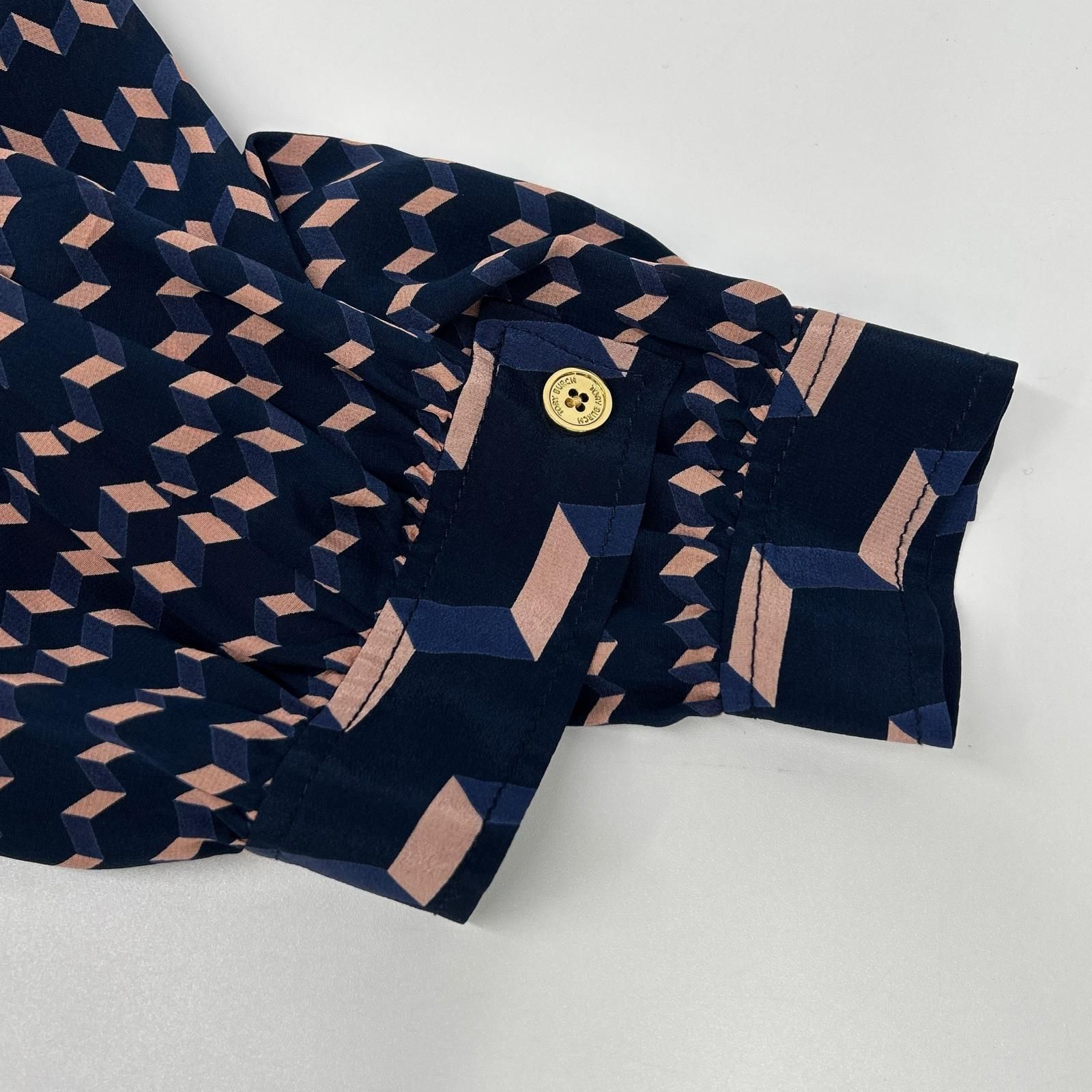 Tory Burch トリーバーチ ネイビー×ピンク 幾何学模様 シルク