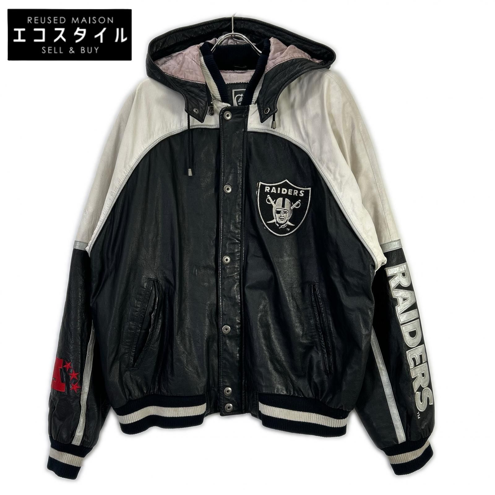 G-III SPORTS　ジースリースポーツ　ブラック×ホワイト レザー RAIDERS フーディージャケット
