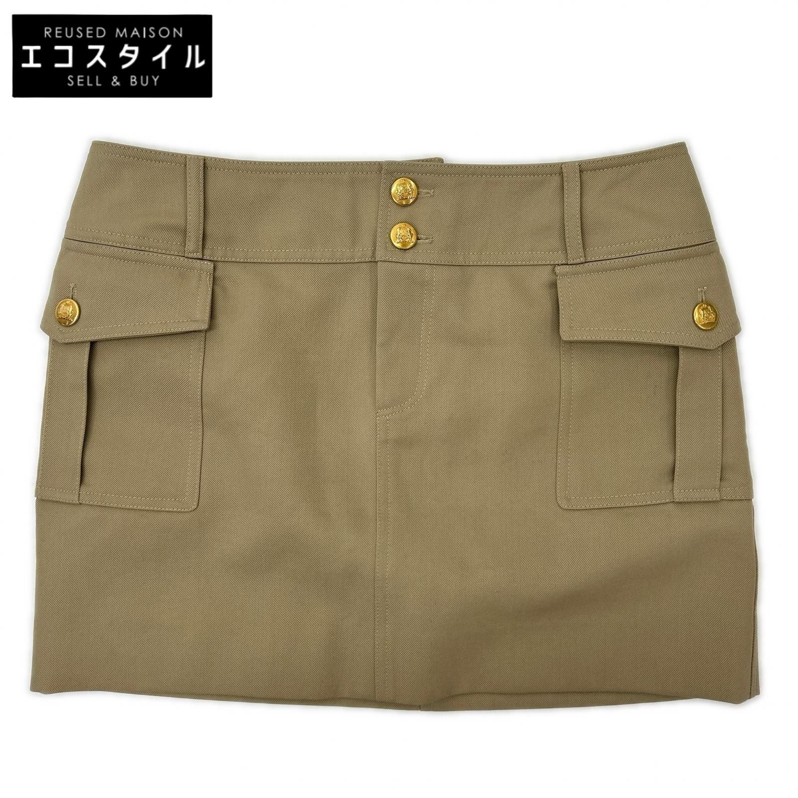 CELINE　セリーヌ　2J608092D ベージュ ミリタリー トラペーズミニスカート　36