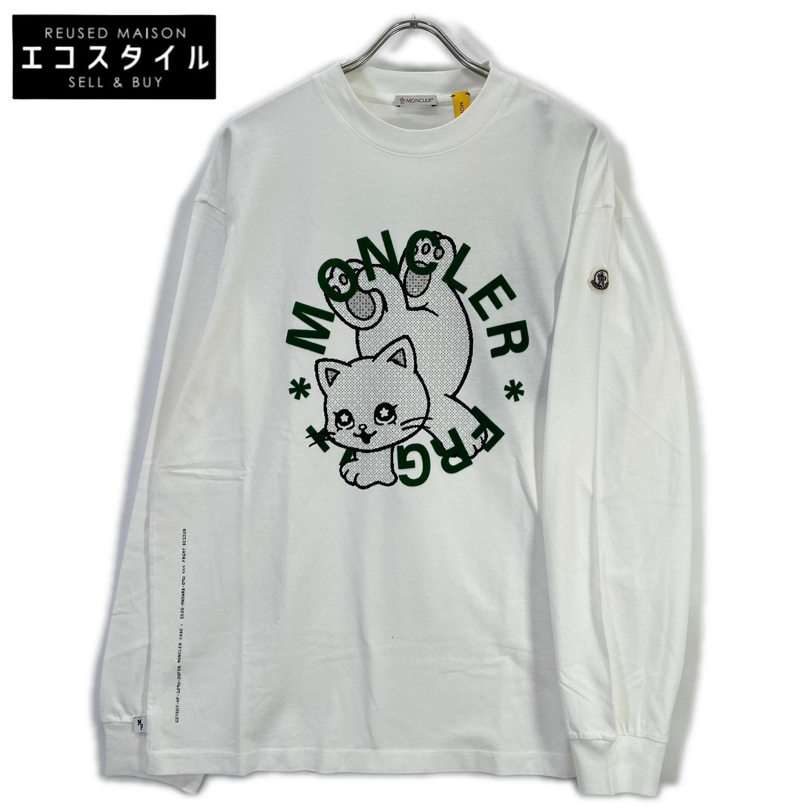 MONCLER　モンクレール　【GENIUS】×FRAGMENT HIROSHI FUJIWARA 25SS LS T-SHIRT ホワイト コットン キャットロゴ ロングスリーブカットソー　L