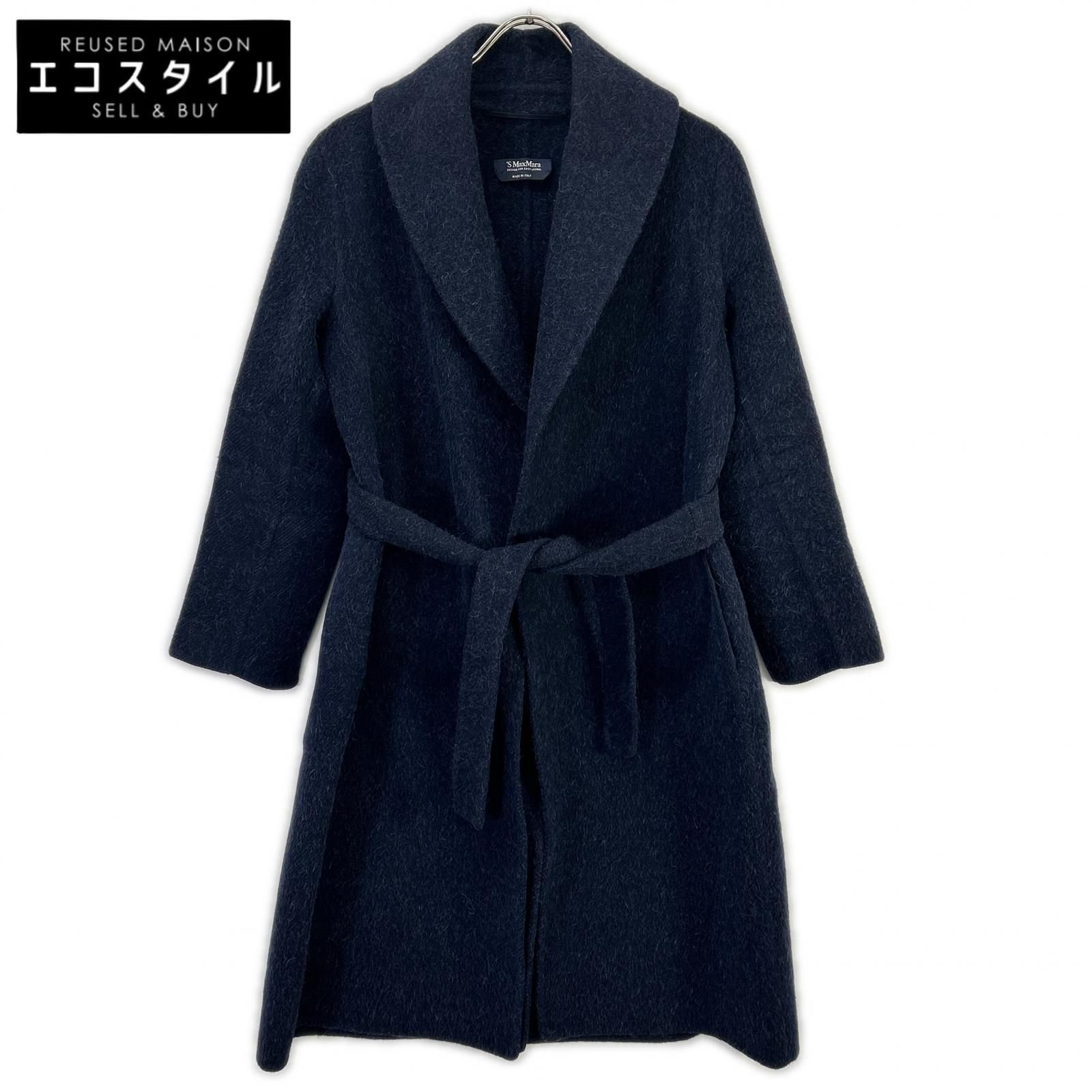 S MaxMara　エスマックスマーラ　90160163 ネイビー ウールアンゴラ CUCITO A MANO ベルト付き コート　38