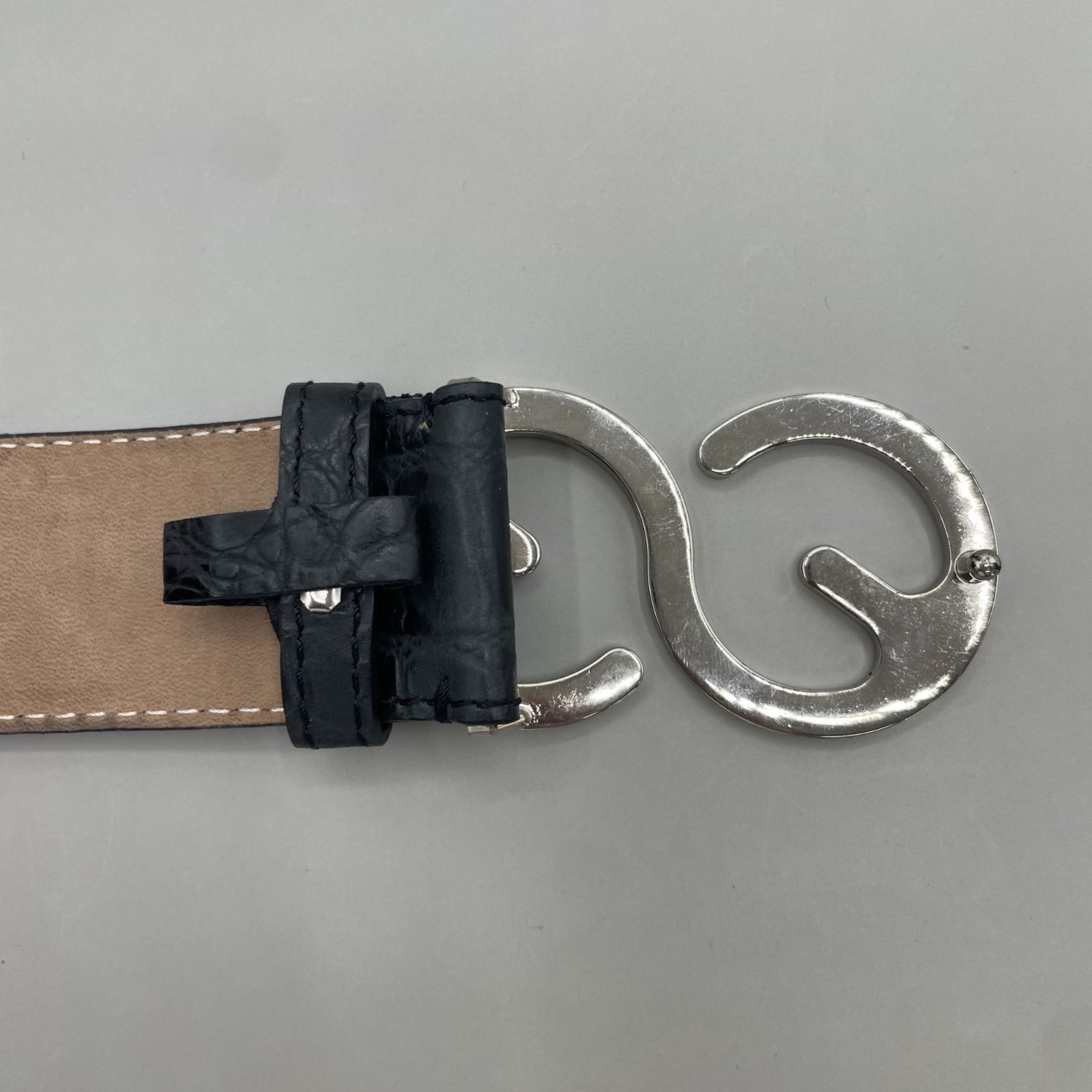 美品 ESCADA SPORT エスカーダ ベルト ロゴ シルバー金具 クロコ型押し