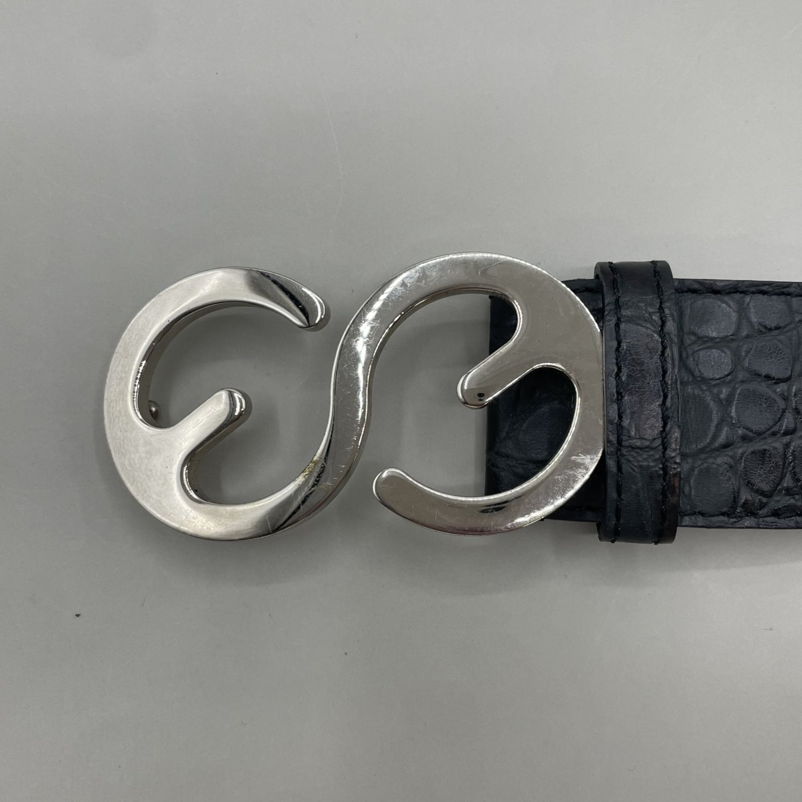 美品 ESCADA SPORT エスカーダ ベルト ロゴ シルバー金具 クロコ型押し