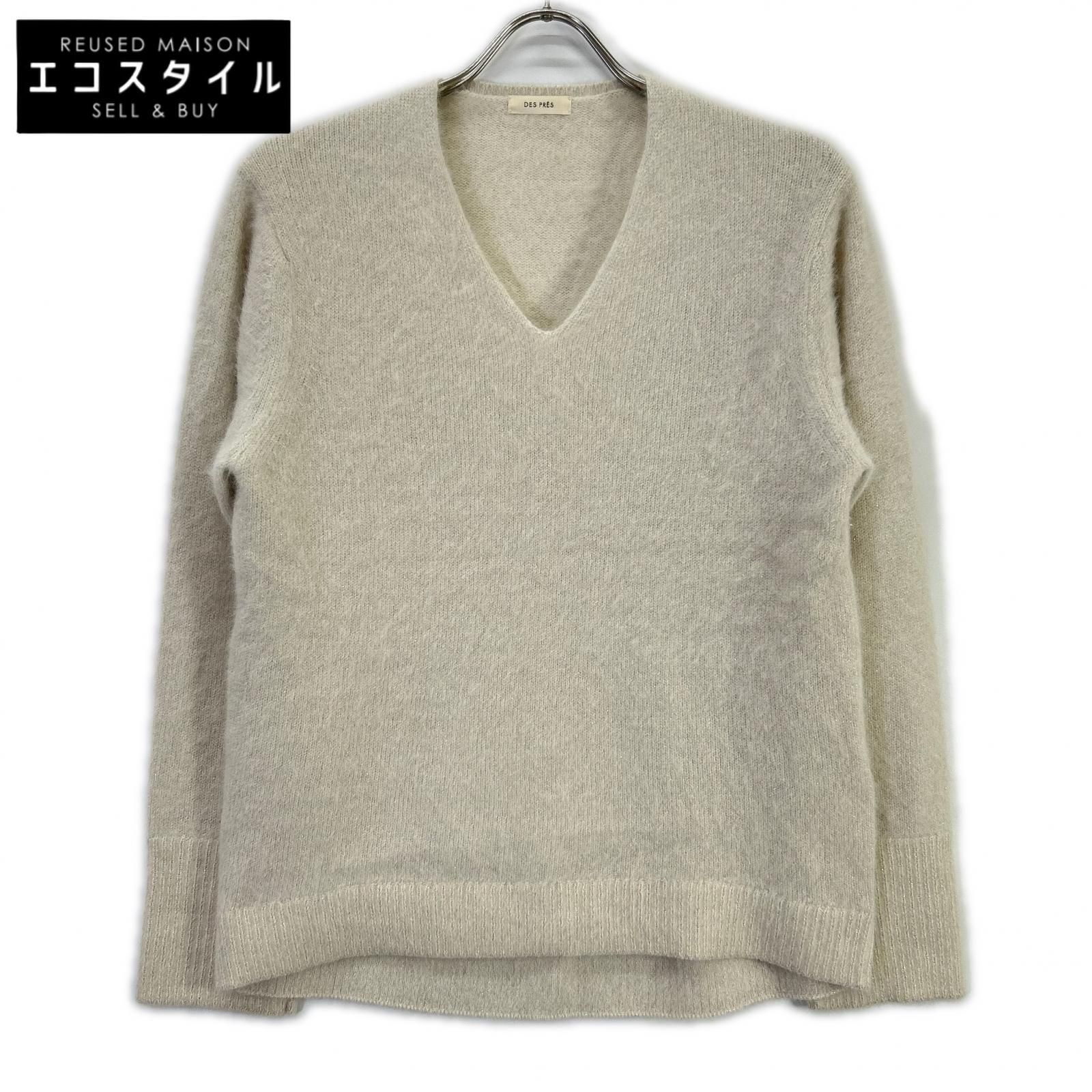 DES PRES　デプレ　22-02-44-02307 ホワイト フォックスカシミヤ Vネックプルオーバーニット　F