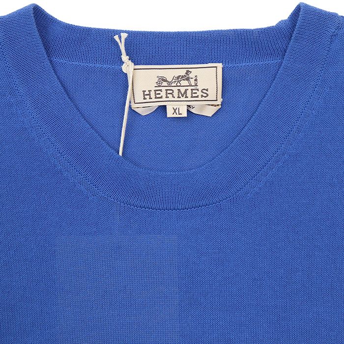 HERMES ブルー　半袖でサマーニット　トップス　エルメス SALE】HERMES エルメス サマーニットTシャツ サイズ XL メンズ Hロゴ