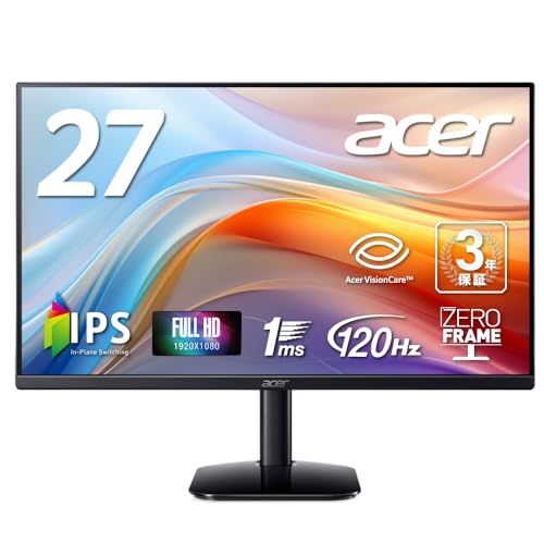 Acer モニター 27インチ フルHD 非光沢 IPS 120Hz 1ms(VRB) sRGB 99% AdaptiveSync HDMI 1.4 ミニD-Sub 15ピン スピーカー・ヘッドフォン端子搭載 VESAマウント対応 ゼロフレー ba48a09e