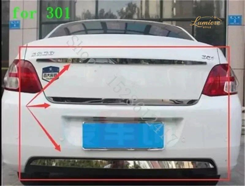 プジョー301 2012 2013 2014~2019 ステンレススチール製 車用リアトランクカバートリム装飾 テールゲートフレームガーニッシュストリップト