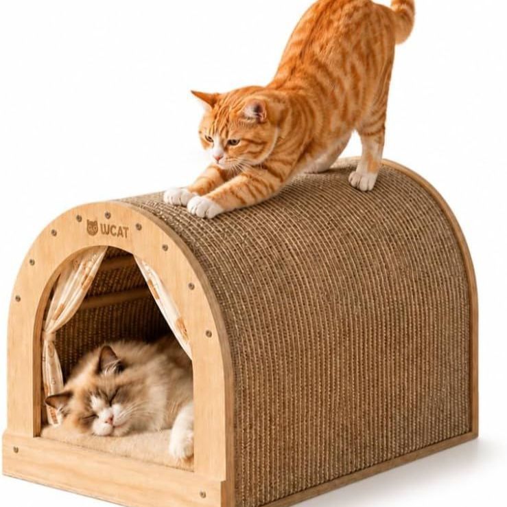 新品】猫ハウス木製通気性猫ベッド、組み立て簡単、暖かくて寒さに強い