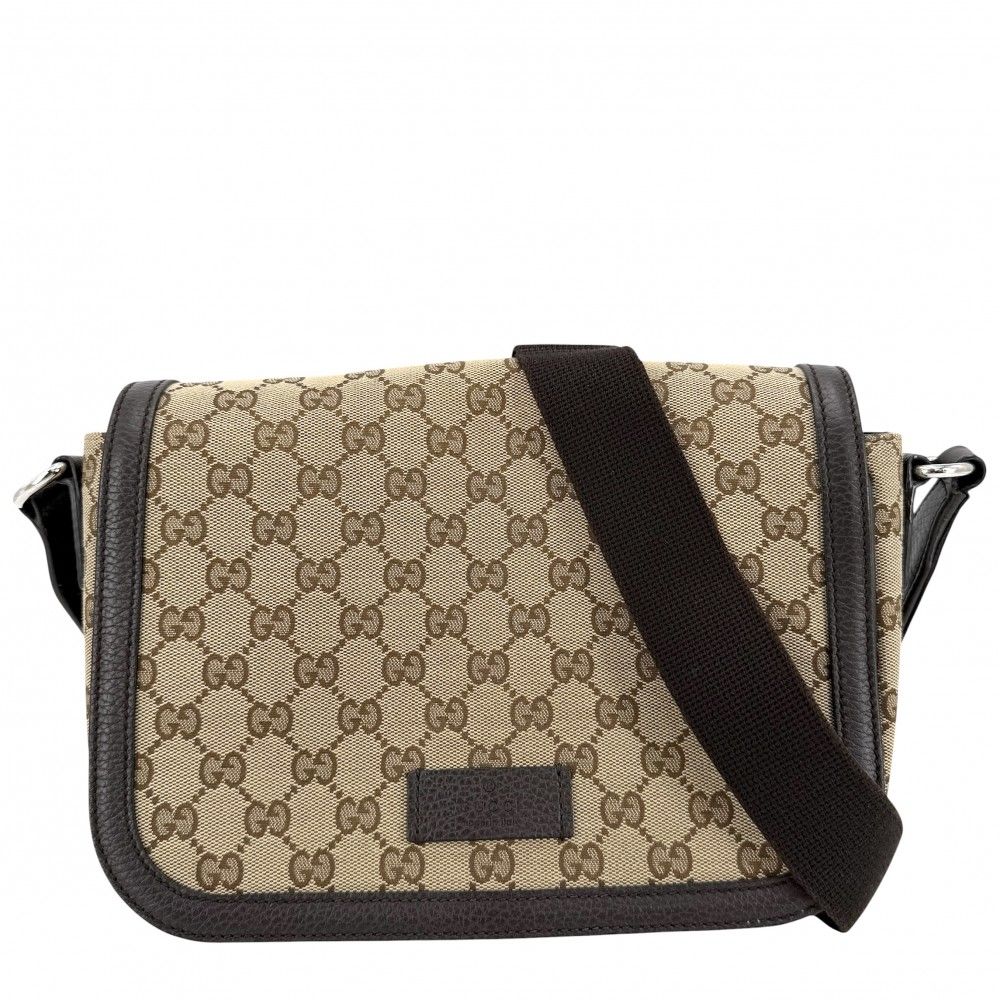 グッチ ショルダーバッグ レディース メッセンジャーバッグ GUCCI 449172 GGキャンバス レザー ベージュ ブラウン 茶 シルバー金具【中古品】