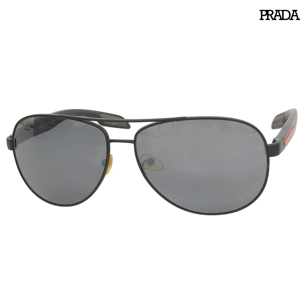 超美品 プラダ PRADA プラダスポーツ SPS53P Linea Rossa リネアロッサ ティアドロップ型 サングラス 黒 ケース 箱付き メンズ
