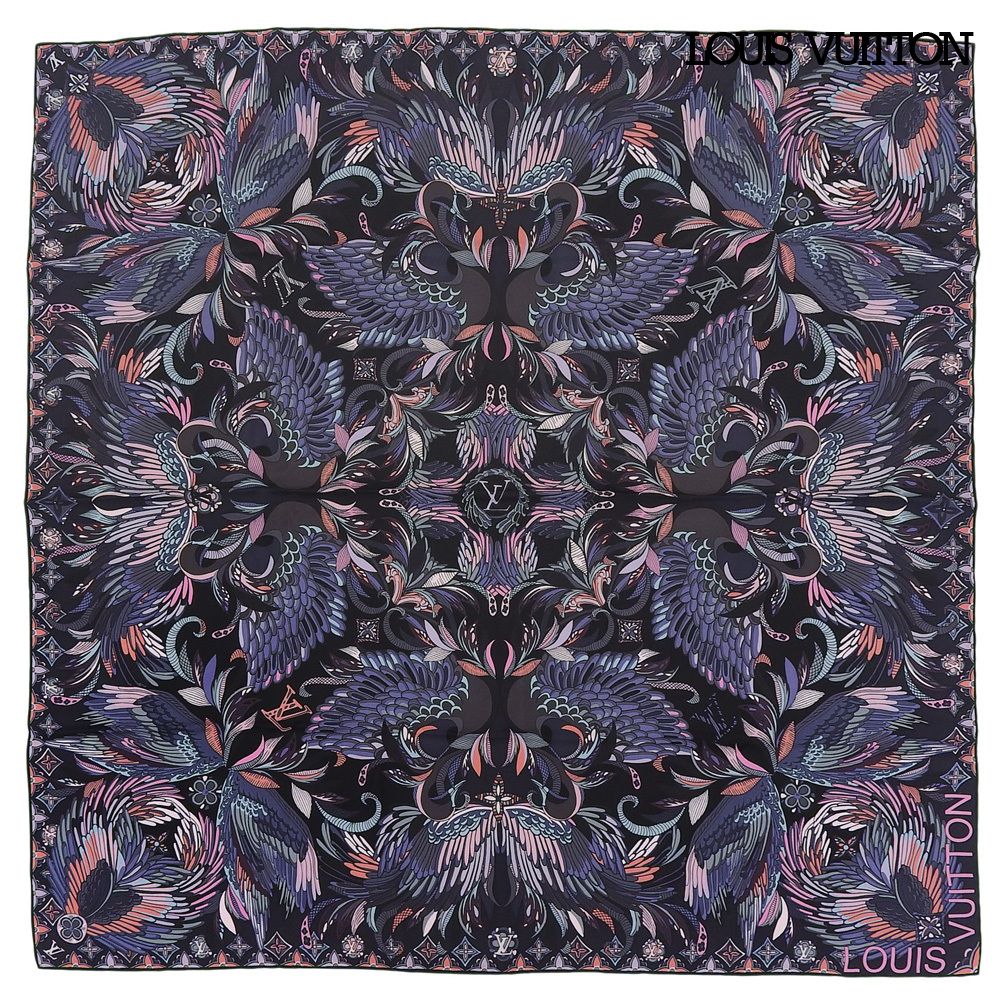 超美品 ルイヴィトン LOUIS VUITTON 希少 M71429 カレ・フラワーグラム 花柄 フラワー ロゴ シルク スカーフ マルチカラー レディース