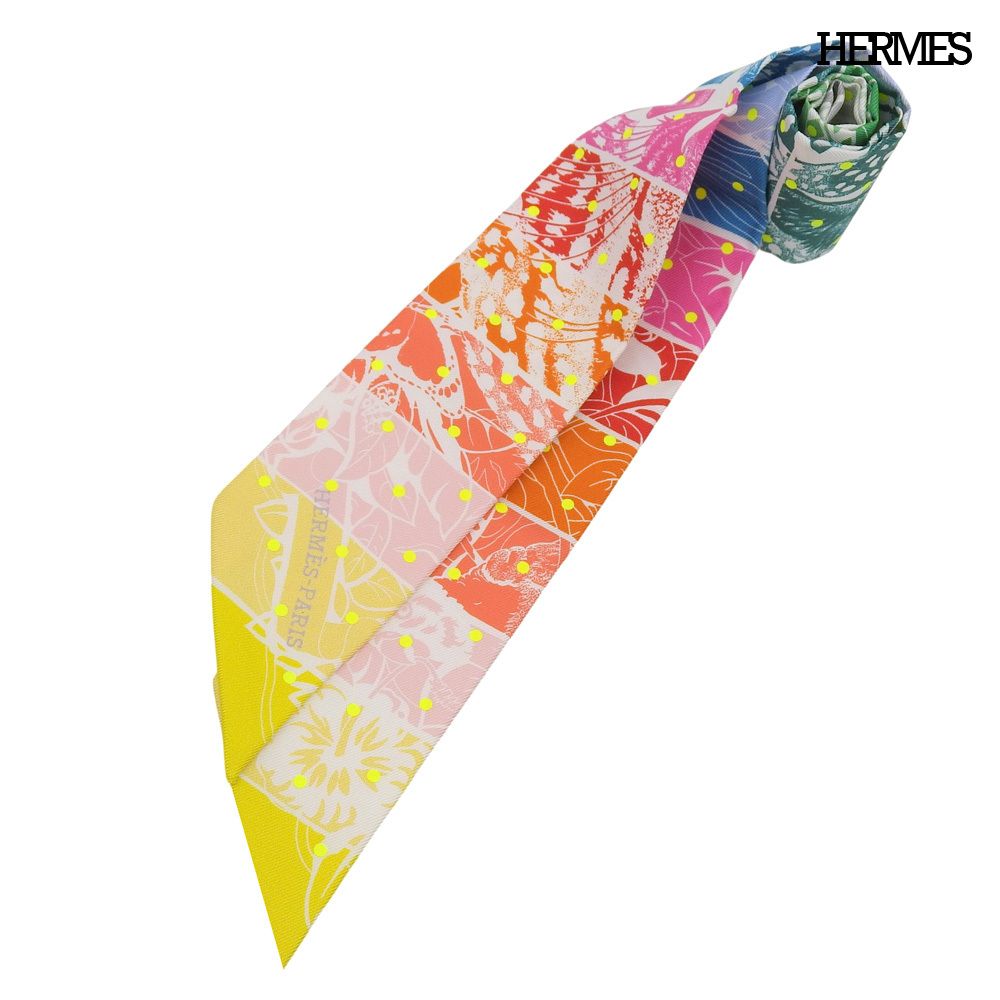超美品 エルメス HERMES ツイリー ジャングル ラブ レインボー プリュムティ ドット シルク100％ スカーフ 未使用