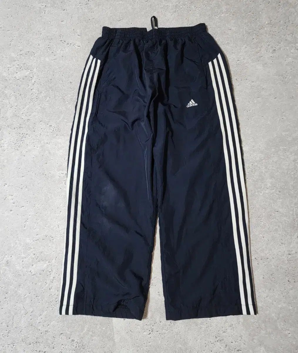 adidas 3本線 ディープネイビー トラックパンツ ウィンドブレーカー ワイド ズボン
