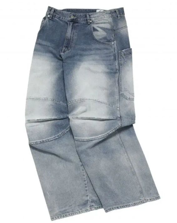 M MJD 3D KNEE DENIM PANTS BLUE