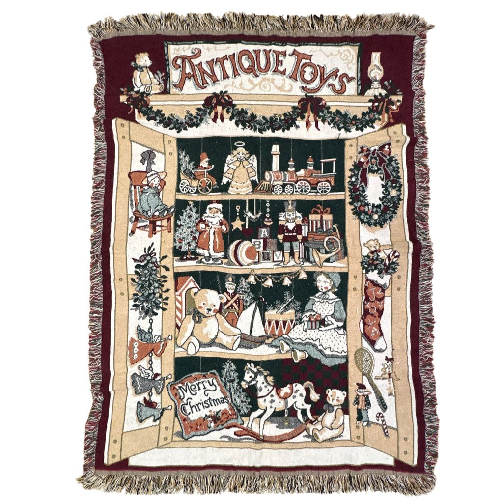 vintageラグ ブランケット マルチカバー タペストリー クリスマス アンティーク テディベア Rug Blanket Christmas 3341