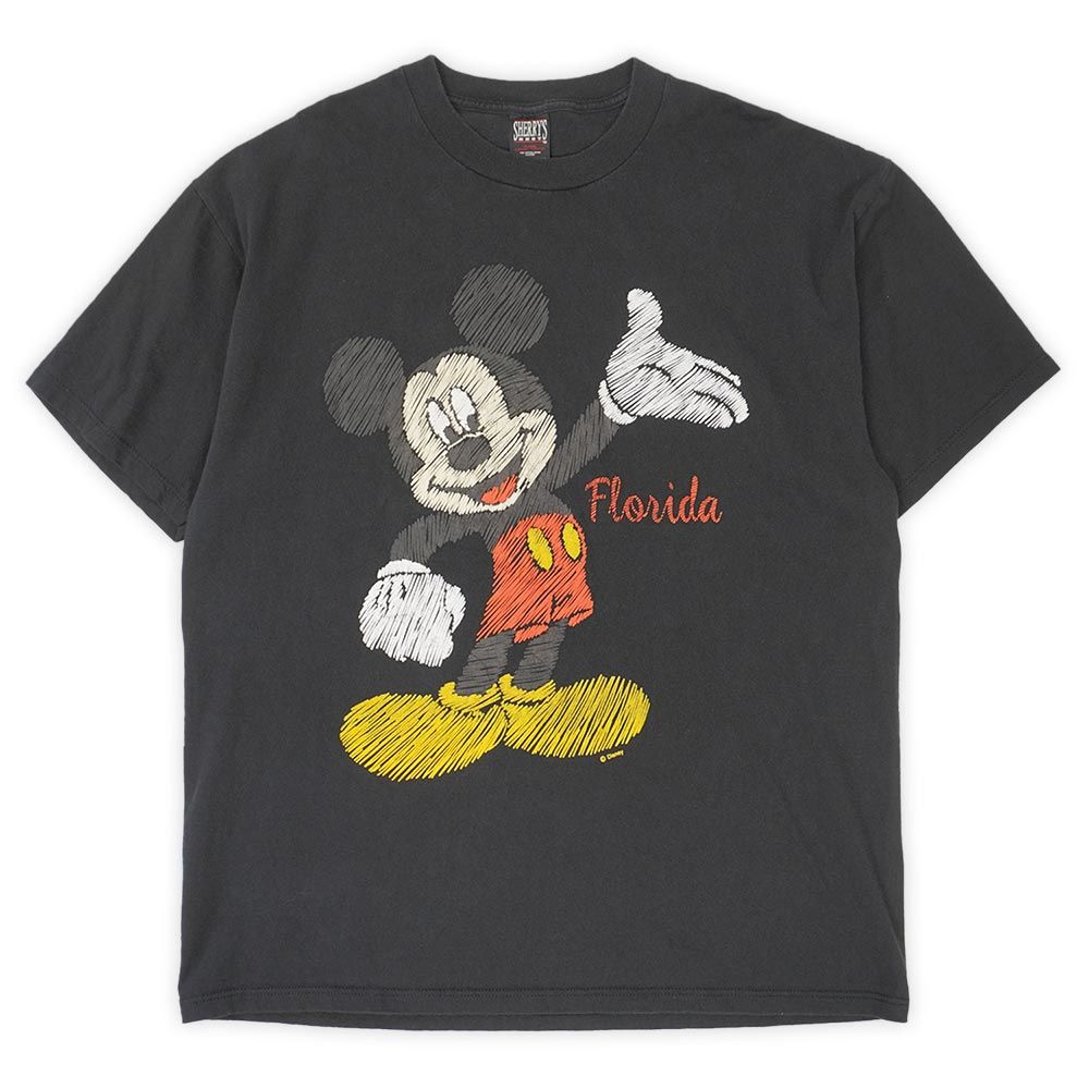 ディズニー Disney 90s 90年代 Mickey Mouse ミッキーマウス キャラクタープリントTシャツ 発砲プリント SHERRY'S アメリカ製 MADE IN USA ヴィンテージ 古着 ブラック 黒 XL【中古】
