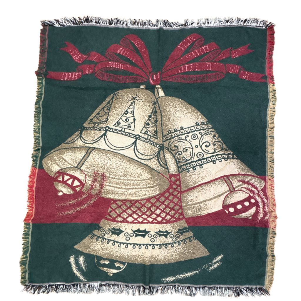 vintageラグ ブランケット マルチカバー タペストリー USA製 クリスマス ベル リボン Rug Blanket Christmas 3344