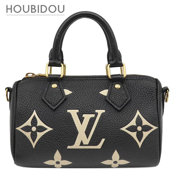 ルイヴィトン LOUIS VUITTON 2WAYバッグ ナノ スピーディ モノグラムアンプラント バイカラーモノグラムアンプラントレザー ブラック×ベージュ ゴールド金具 バイカラー M81456 RFID【中古】