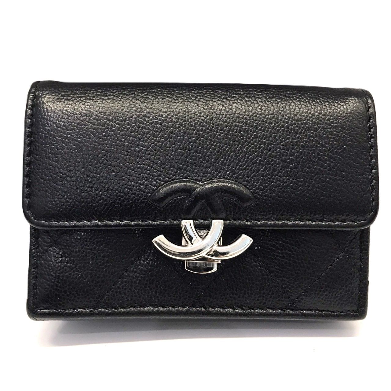 シャネル スモール フラップ ウォレット キャビアスキン ブラック 28番台 三つ折り財布 AP0230 CHANEL ABランク 中古