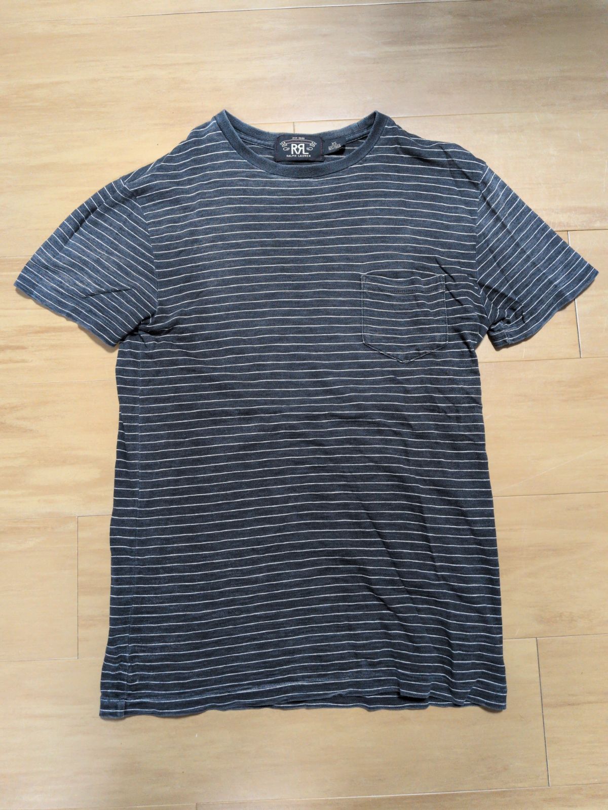 【美品】RRL ダブルアールエル 細ボーダー柄 胸ポケット Tシャツ 現行 黒タグ XS表記(国内S〜M相当) ラルフローレン 半袖