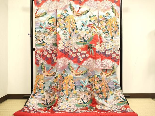平和屋本店●世界的ファッションデザイナー 山本寛斎 kansaiブランド 色打掛 お引きずり 和装 結婚式 婚礼 総刺繍 花鳥文 逸品 DABD6363du 54,600円