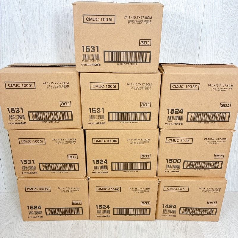 【新品・計10箱約300本】ウイルコム 丈夫なmicroUSB Bタイプ 通信充電ケーブル まとめ売り一部抜けありのため300本近く