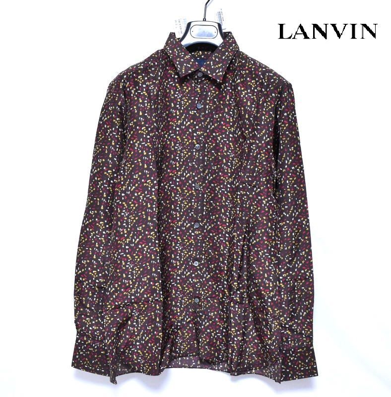 【定価10万2300円】新品 LANVIN 総柄 シルクシャツ 39 イタリア製 ランバン